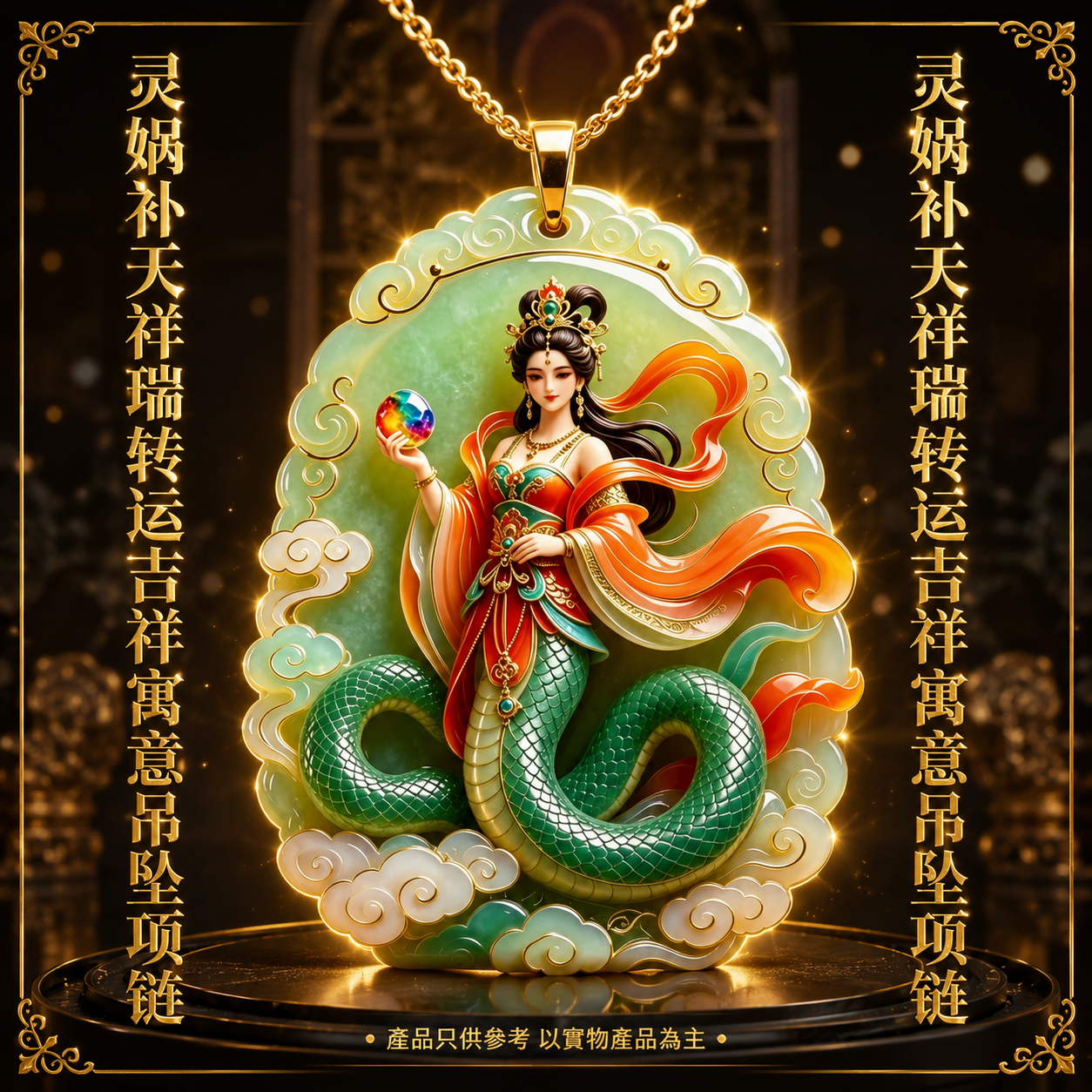 灵媧补天祥瑞转运吉祥寓意吊坠項鏈 Nüwa Restoring the Heavens Auspicious Fortune Pendant Necklace
