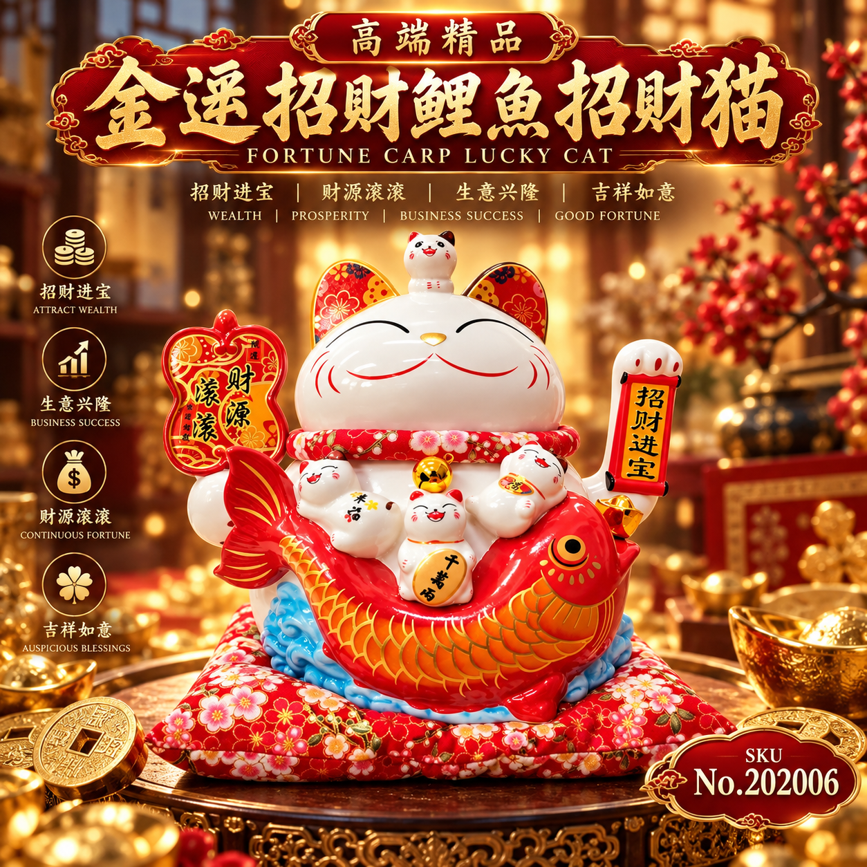 高端精品金運招財鯉魚招財貓 luxury fortune carp lucky cat