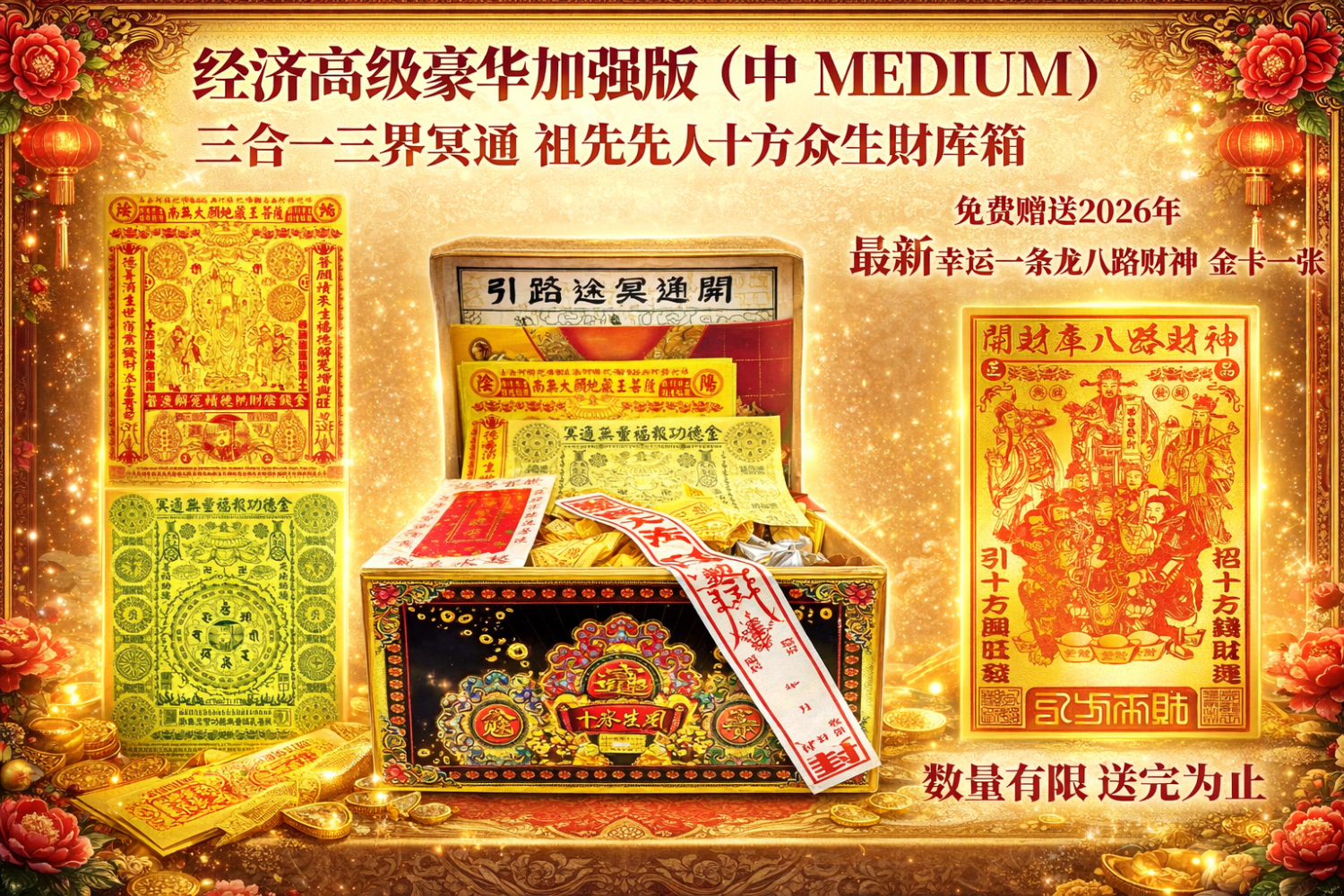 经济高级豪华加强版（中) 三合一 三界冥通祖先先人十方众生財库箱 Premium Supreme Deluxe Trinity Wealth Treasury Box (MEDIUM)