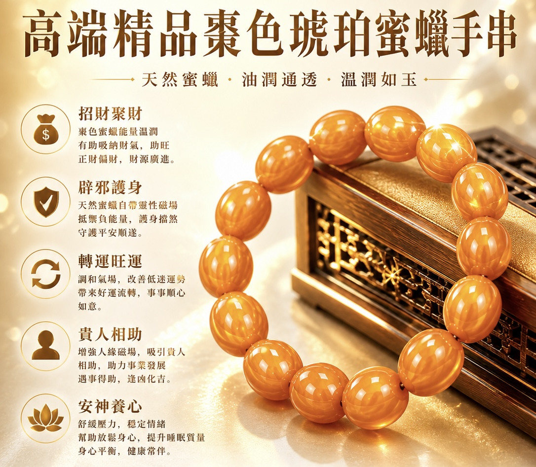 高端精品棗色琥珀蜜蠟手串 ｜High-End Jujube-Red Amber Beeswax Bracelet