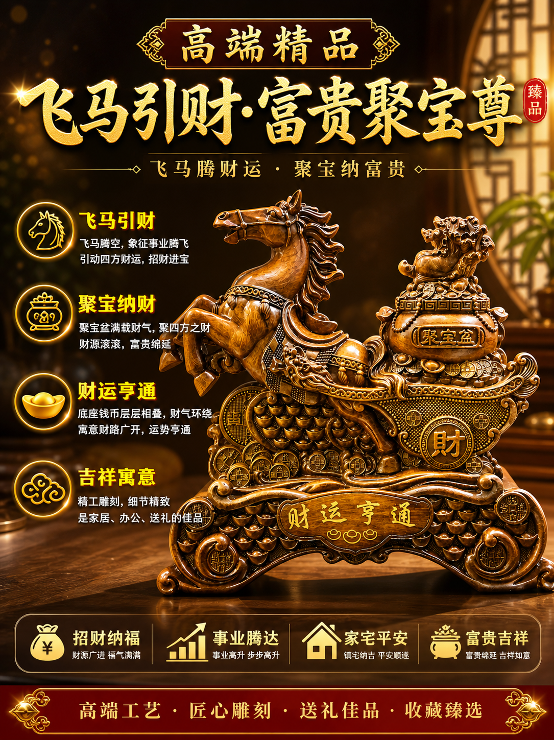 高端精品飞马引财富贵聚宝尊 Luxury Flying Pegasus Wealth & Prosperity Treasure Vessel