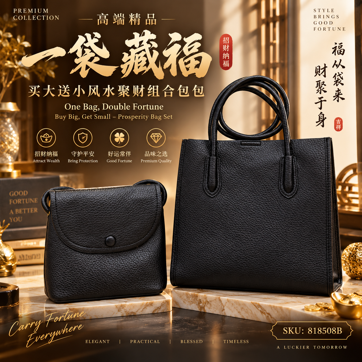 [黑色]一袋藏福 · 买大送小风水聚财组合 | Fortune in One Bag · Feng Shui Wealth-Attracting Combo – Buy Large, Get Small