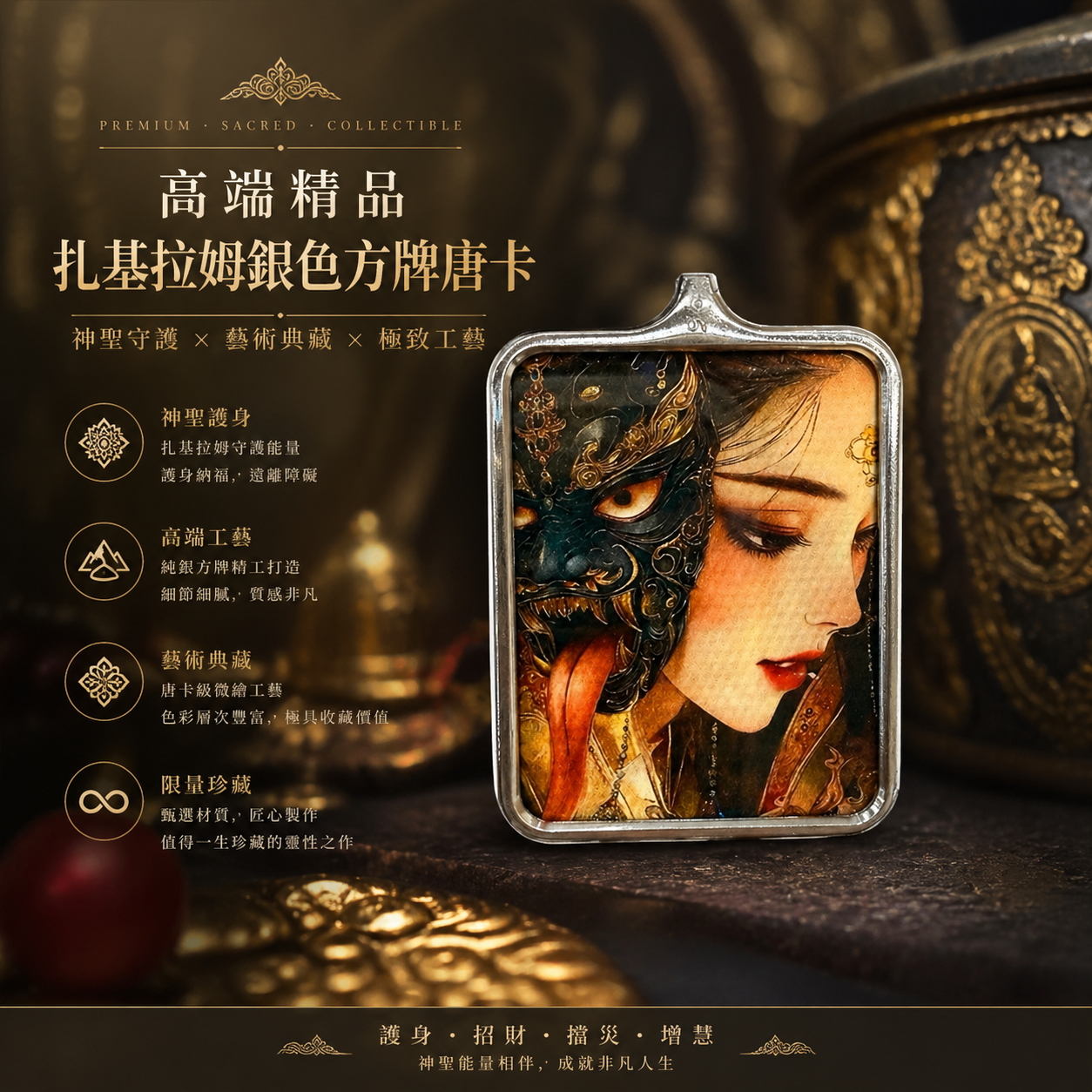 高端精品扎基拉姆銀色方牌唐卡 Premium Zaki Ram Silver Square Thangka
