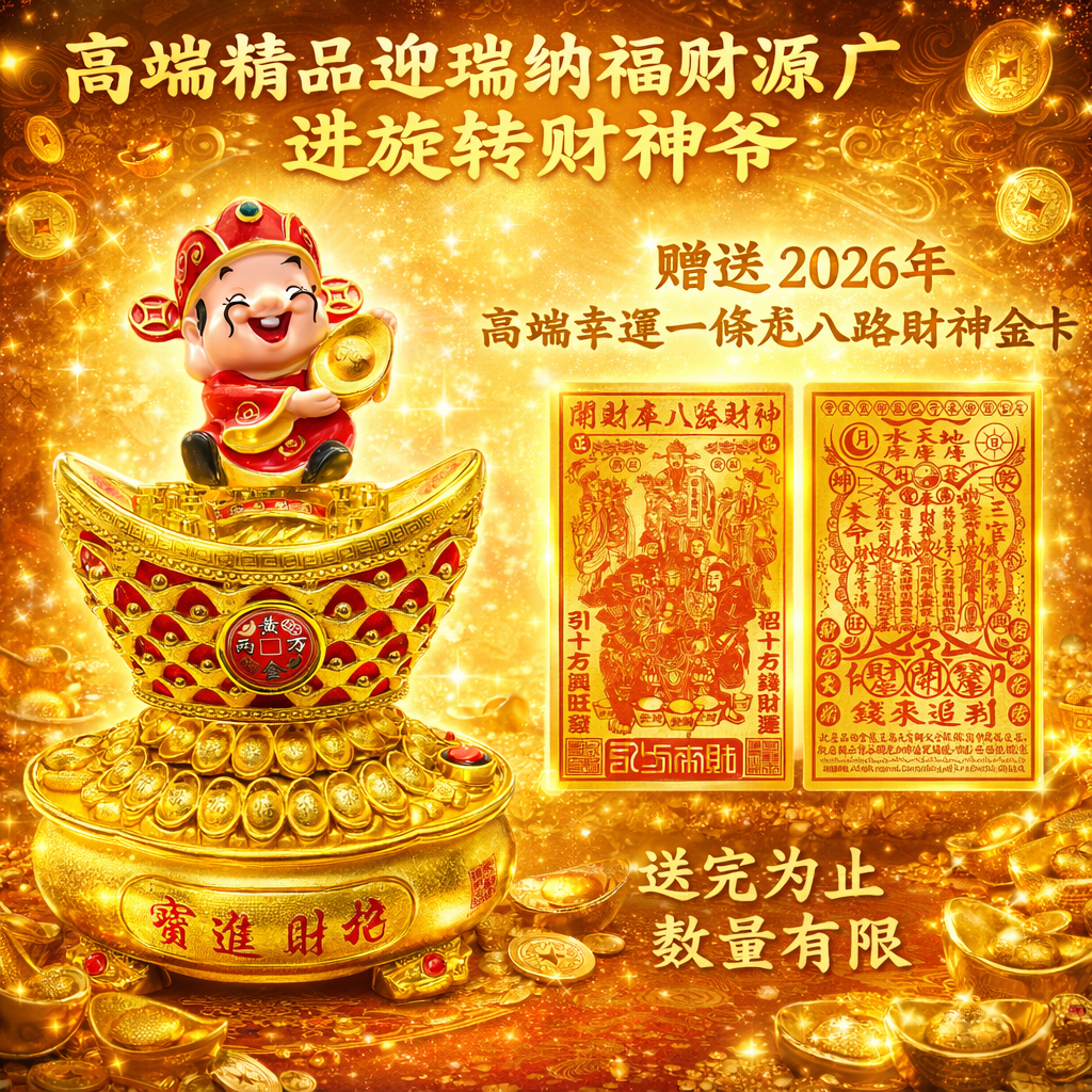 高端精品迎瑞納福財源廣進旋轉財神爺 Luxury Prosperity Rotating God of Wealth