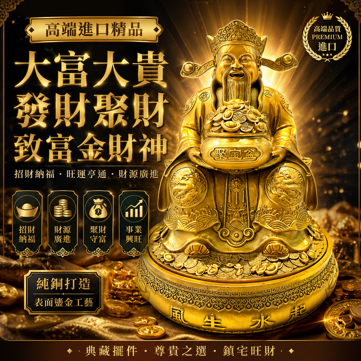 大富大贵發財聚財致富金財神 Grand Prosperity & Great Wealth Golden God of Fortune