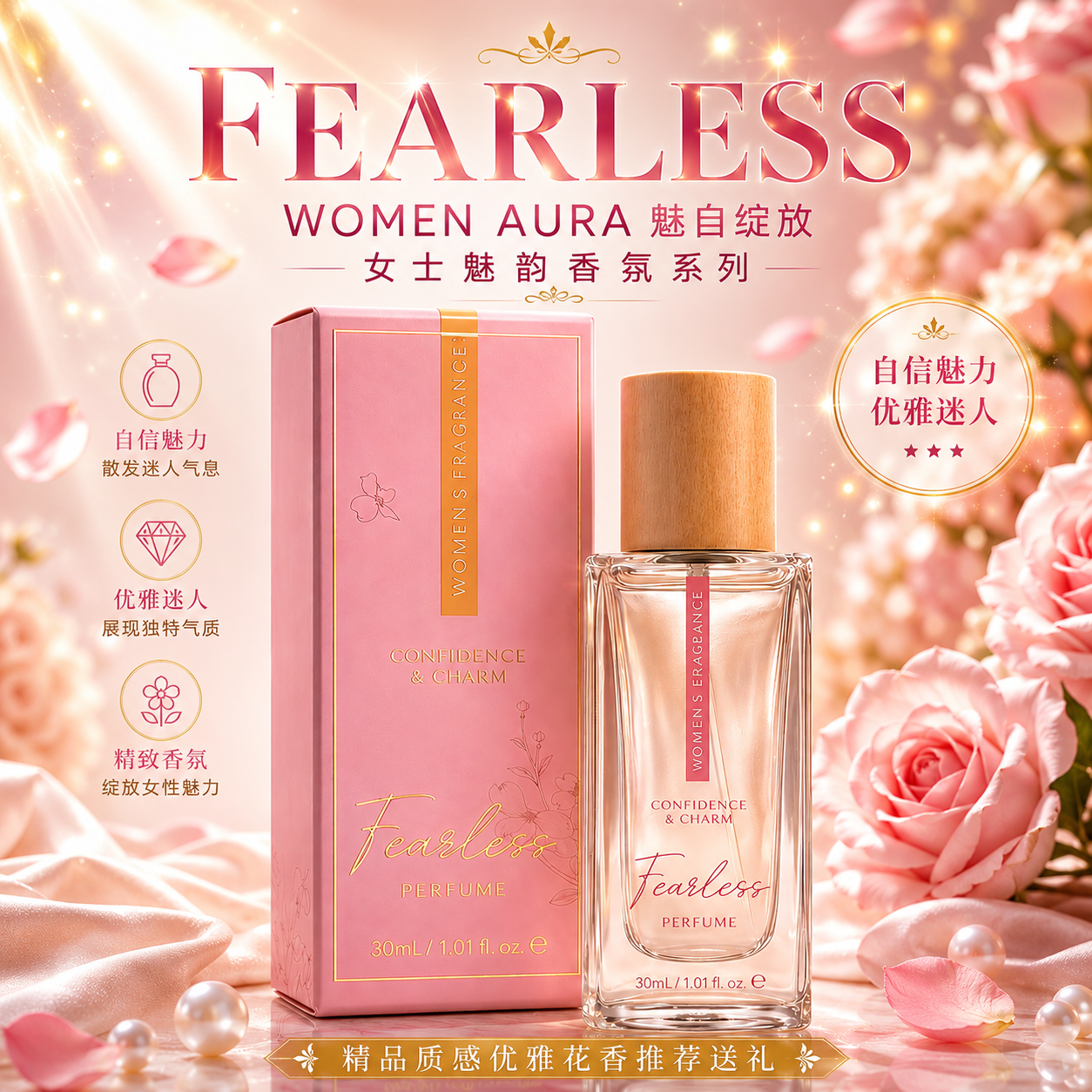 FEARLESS 高端精品 WOMEN AURA 魅自绽放 女士魅韵香氛系列 High-End Premium WOMEN AURA — Allure Unveiled · Enchanting Elegance Women’s Fragrance Collection