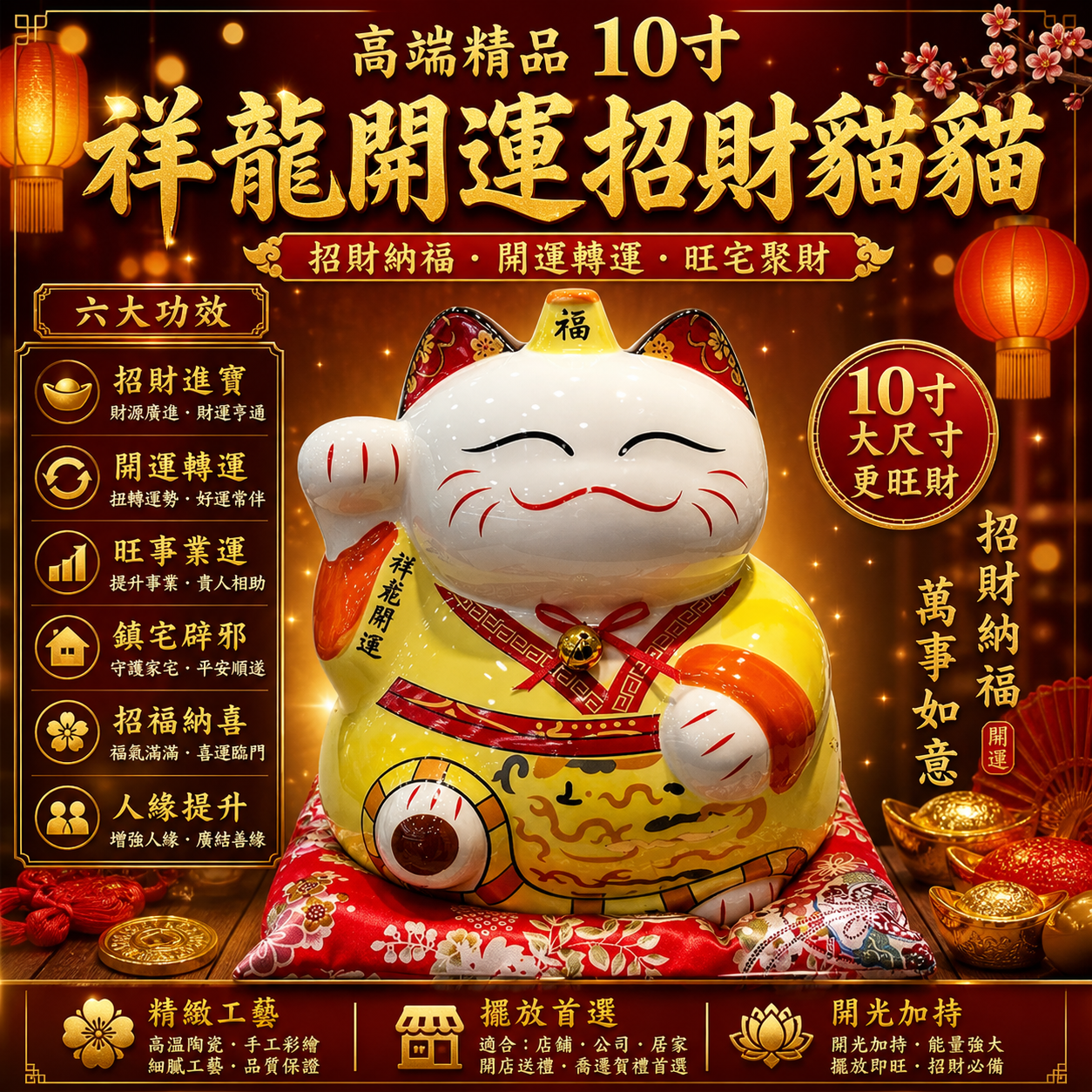 高端精品10寸祥龍開運招財貓