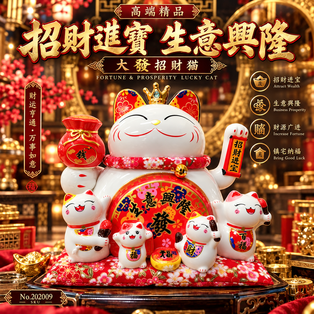 高端精品招財進寶生意興隆大發招財貓 luxury fortune prosperity lucky cat