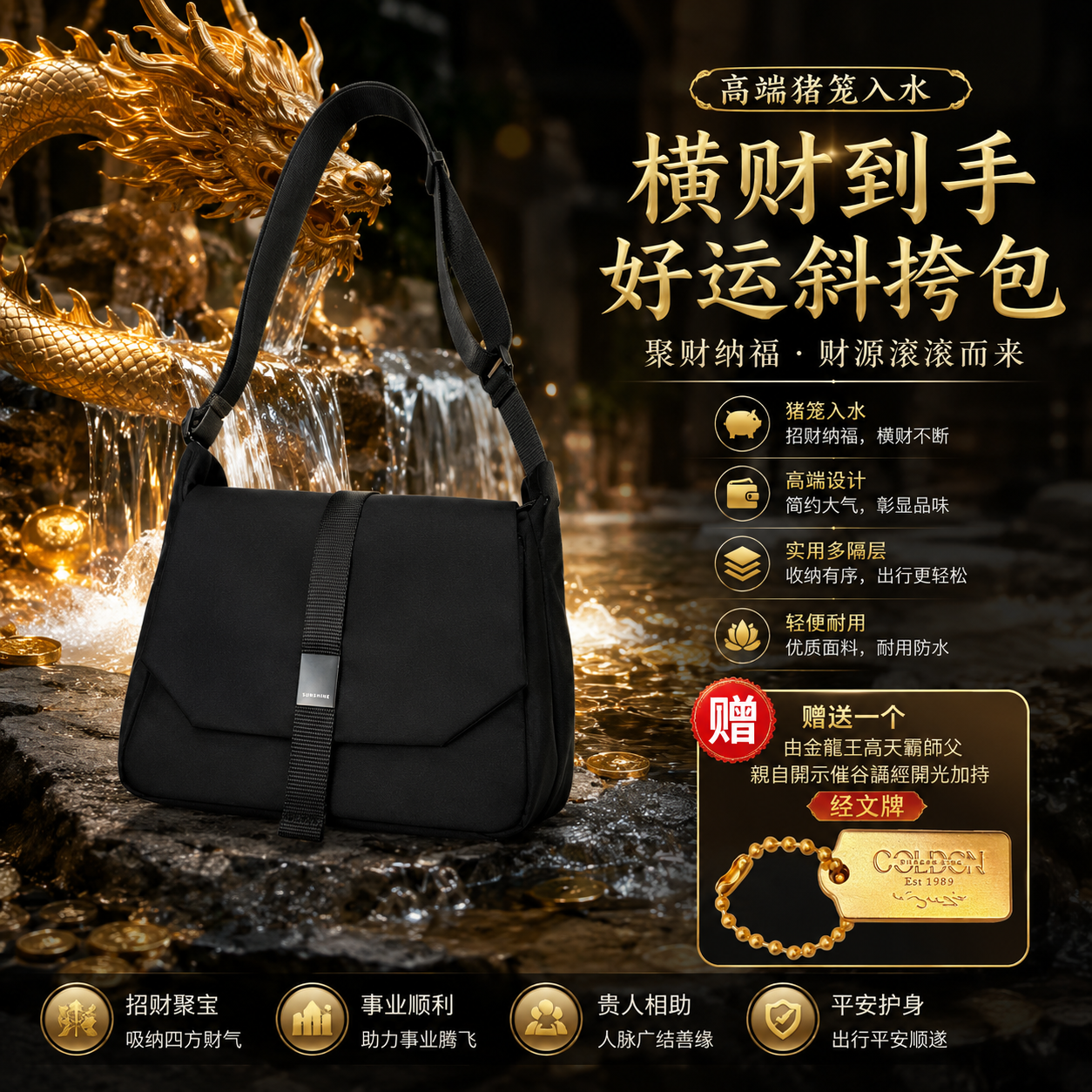 高端猪笼入水横财到手好运斜挎包 Prosperity Luck Sling Bag