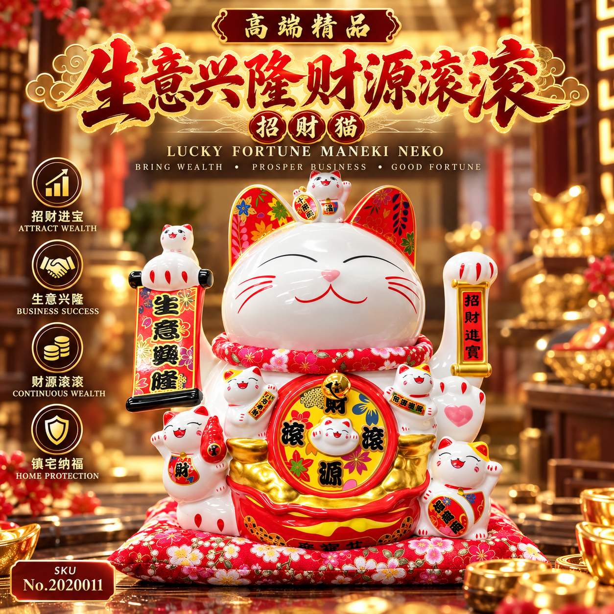 高端精品生意興隆財源滾滾招財貓 premium lucky fortune lucky cat