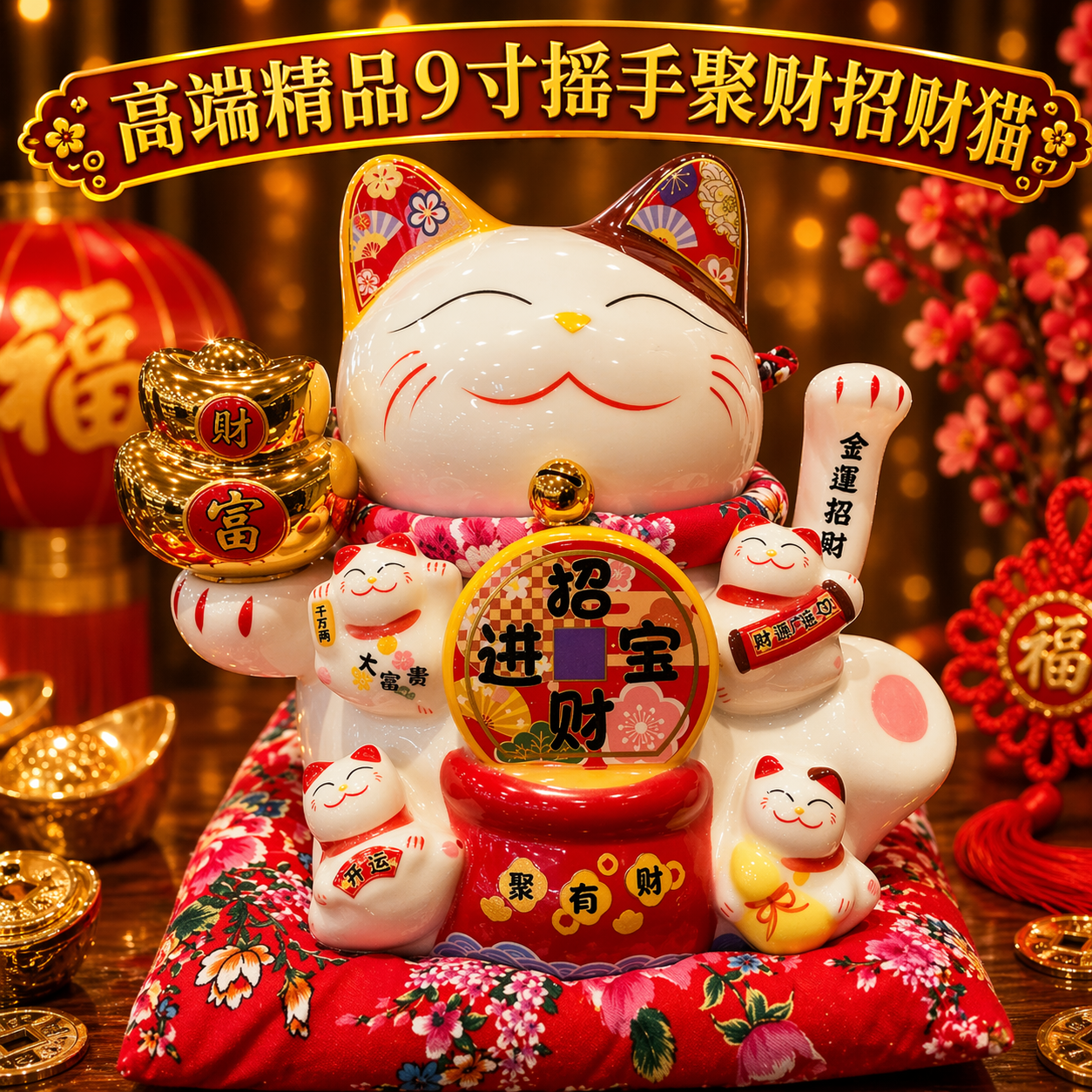 高端精品9寸搖手聚財招財貓
