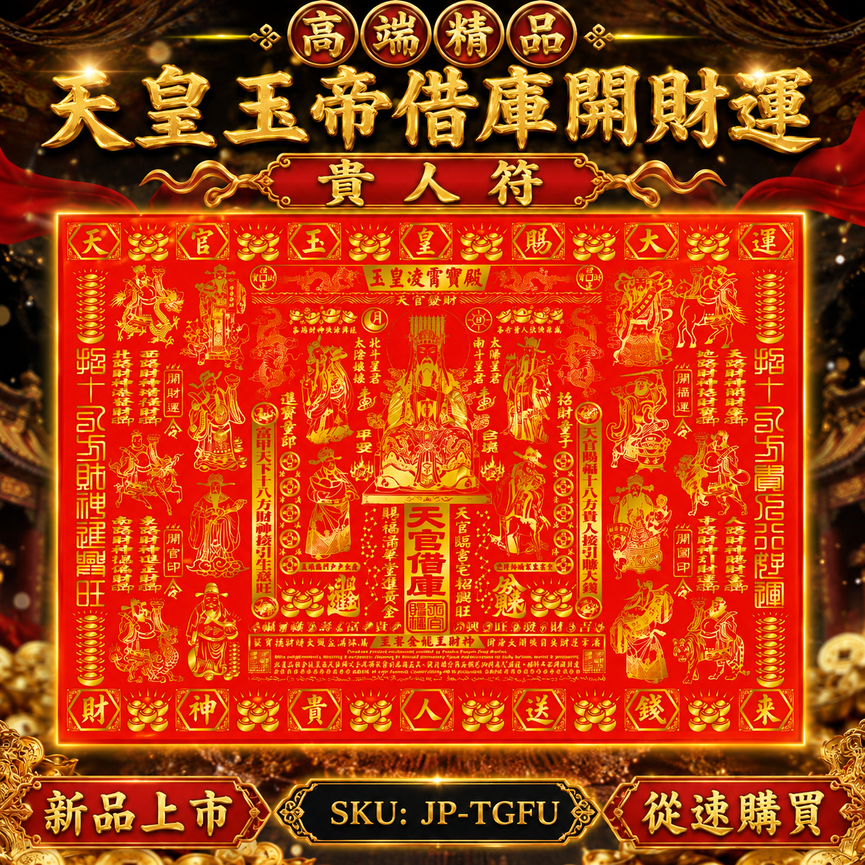 高端精品天皇玉帝借庫開財運贵人符 Premium Heavenly Jade Emperor Wealth Vault & Prosperity Talisman