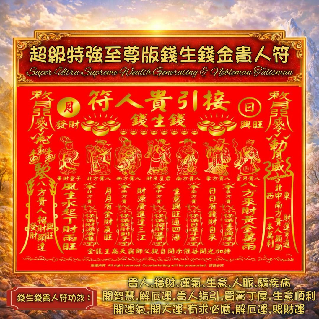 超級特強至尊版錢生錢金貴人符 Super Ultra Supreme Wealth Generating & Nobleman Talisman