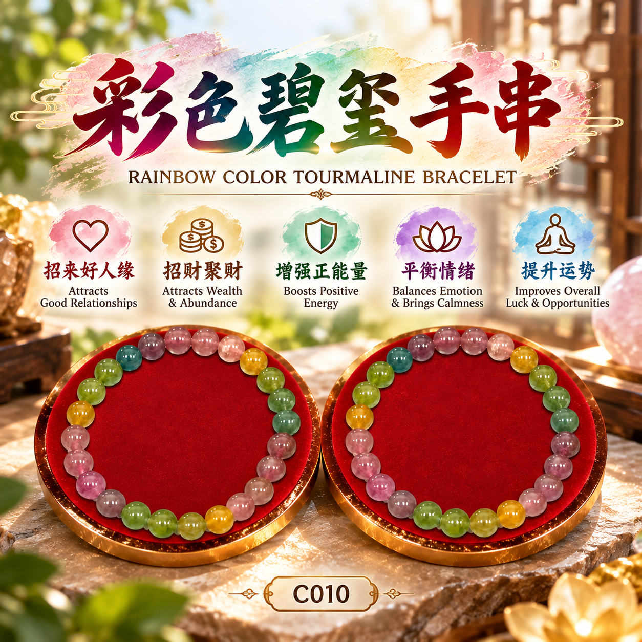 彩色碧璽手串 | RAINBOW COLOR TOURMALINE BRACELET【8MM】
