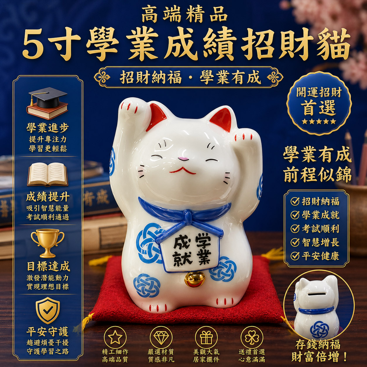5寸學業成就招財貓