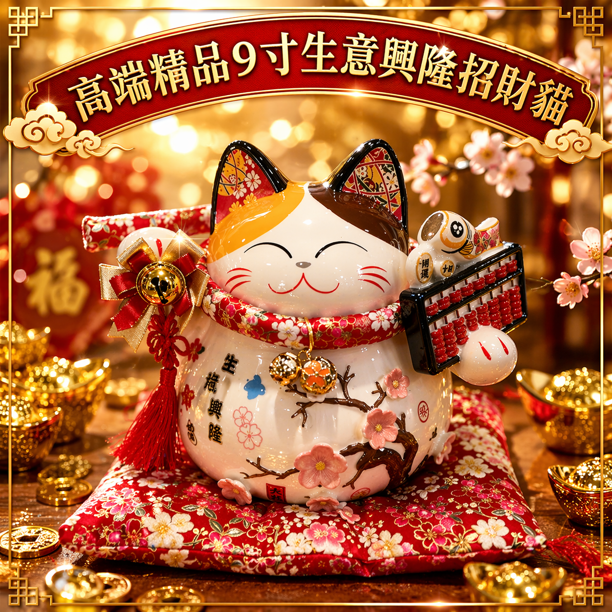 高端精品9寸生意興隆招財貓