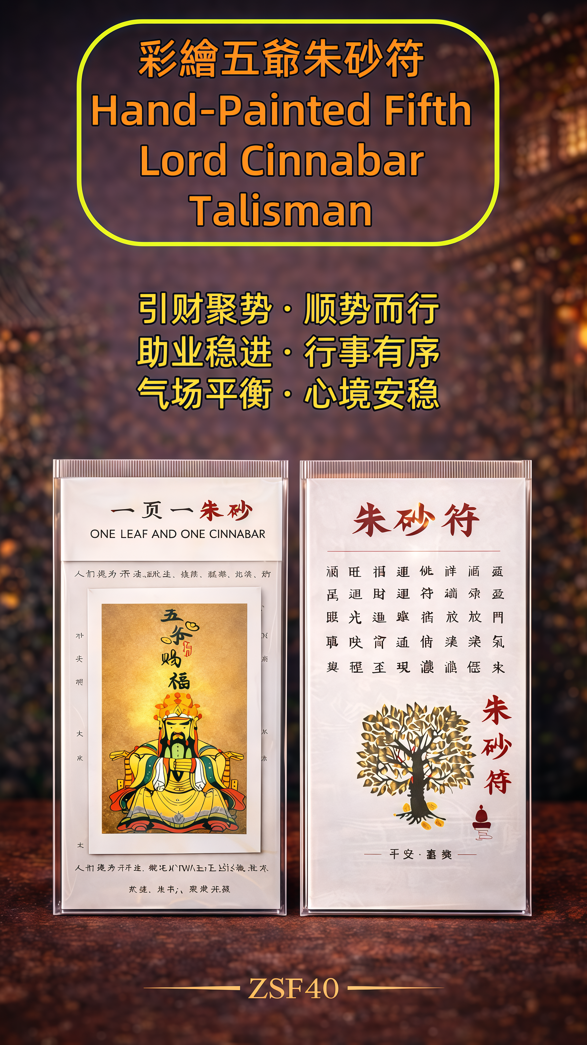 高端精品.彩繪五爺朱砂符Hand-Painted Fifth Lord Cinnabar Talisman