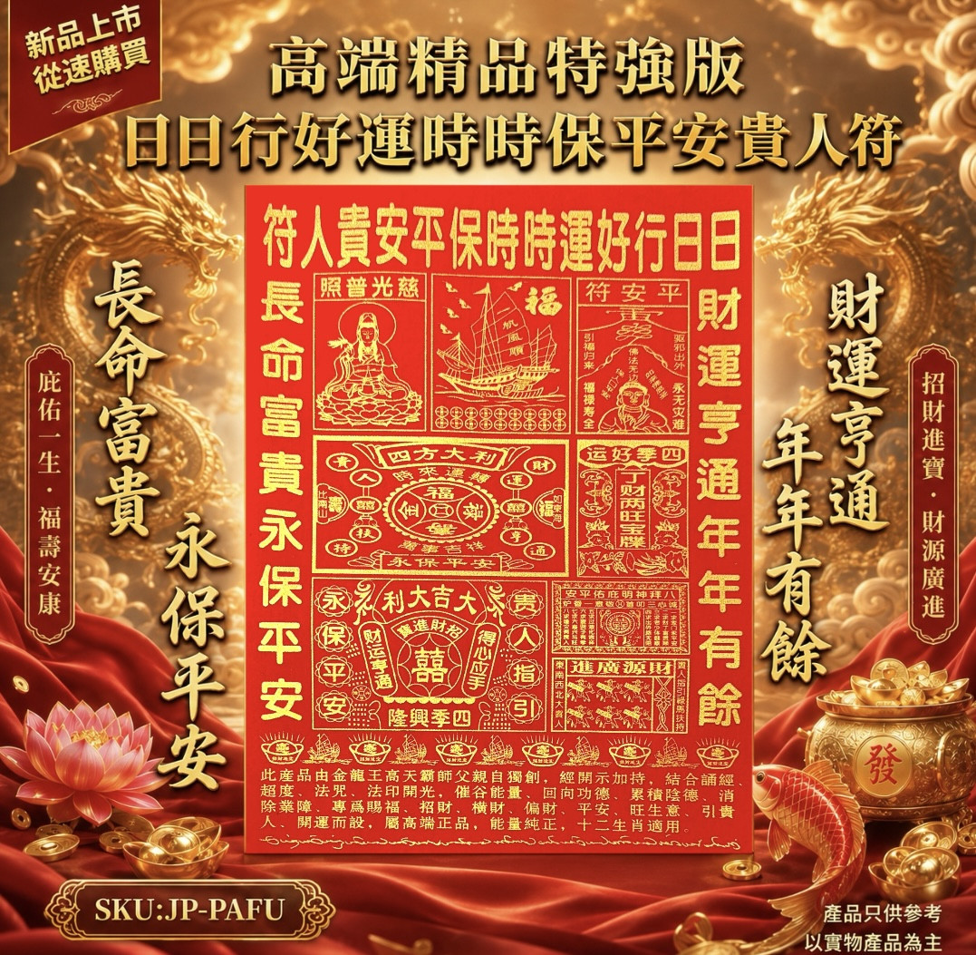高端精品特强版日日行好運時時保平安貴人符 Premium Deluxe Lucky Fortune & Protection Nobleman Talisman