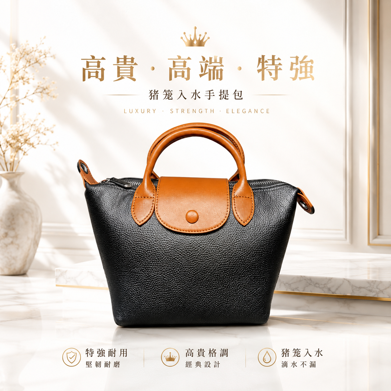 高贵高端特强猪笼入水手提包 Elegant & extra-strength Wealth-roll-in handbag
