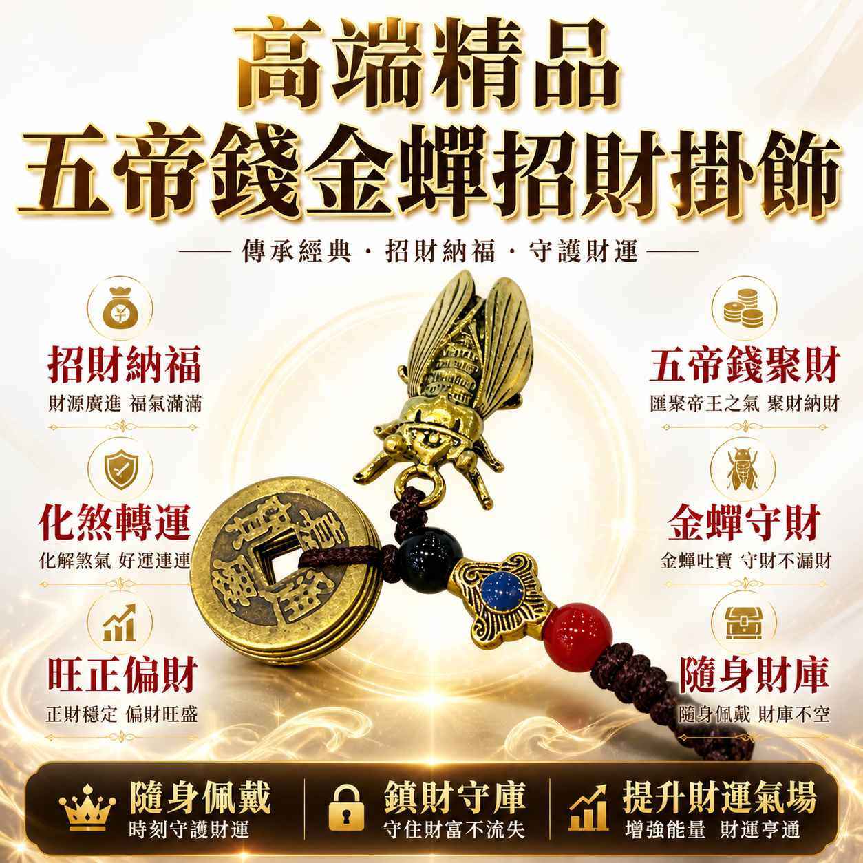 高端精品五帝錢金蟬招財掛飾