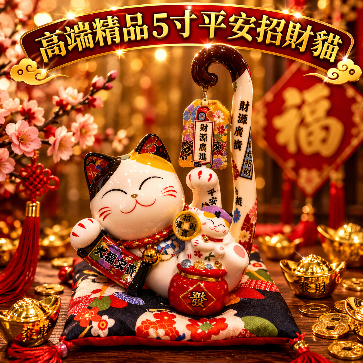 高端精品5寸平安招財貓