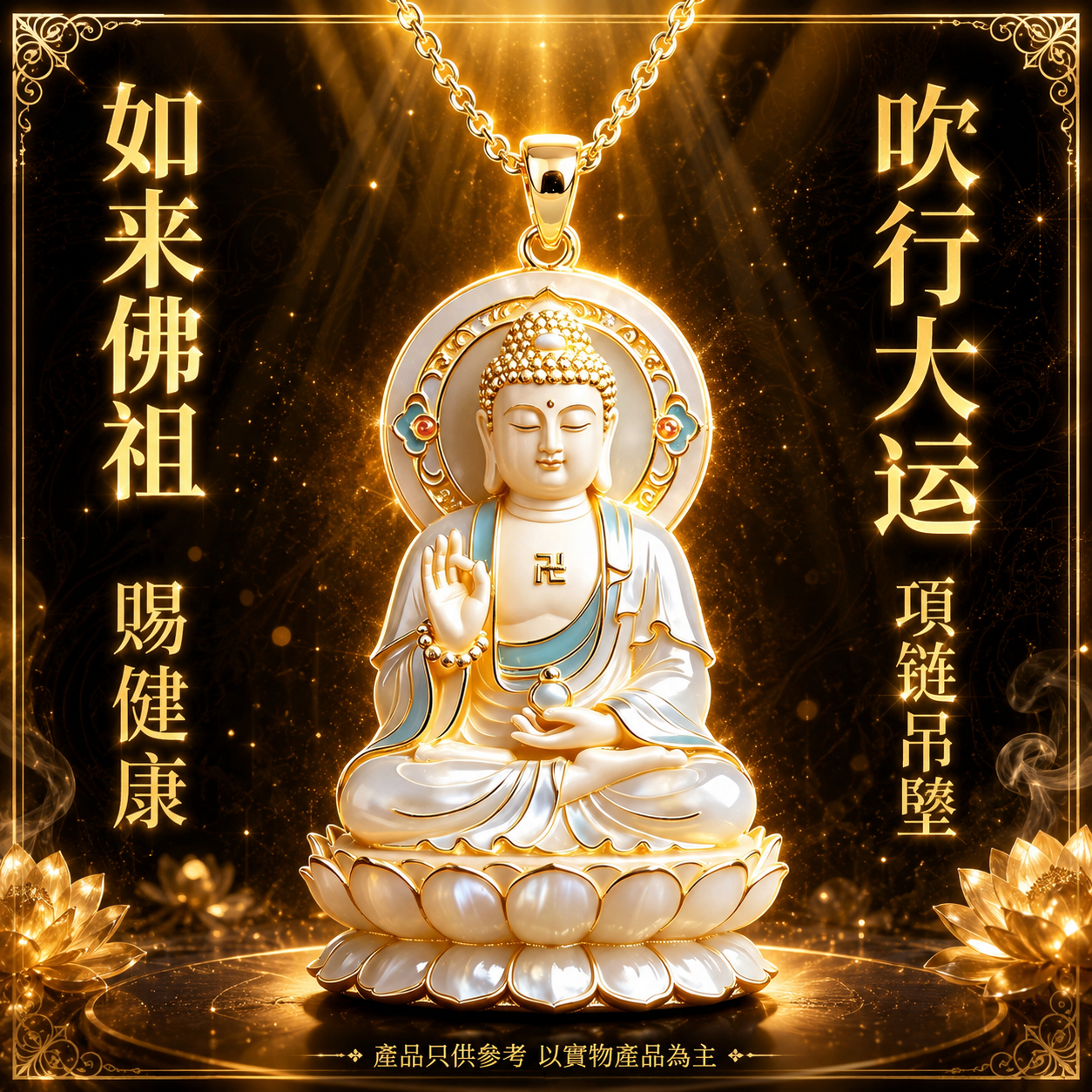 如来佛祖賜健康吹行大運项链吊坠 Premium Tathagata Buddha Blessing Pendant Necklace