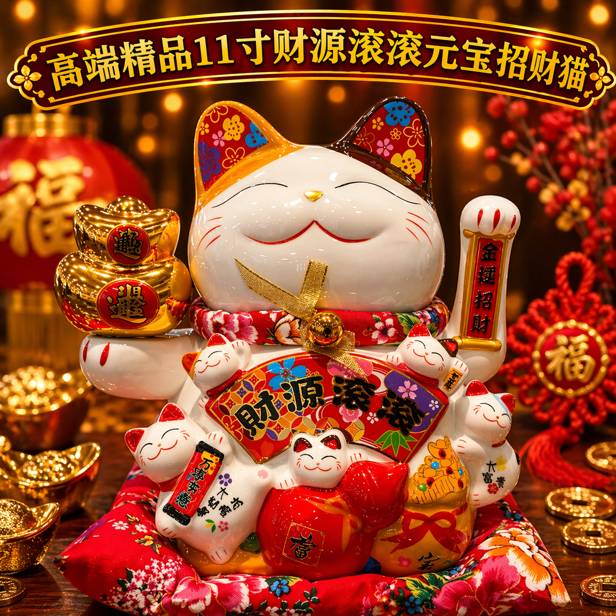 高端精品11寸財源滾滾元寶招財貓