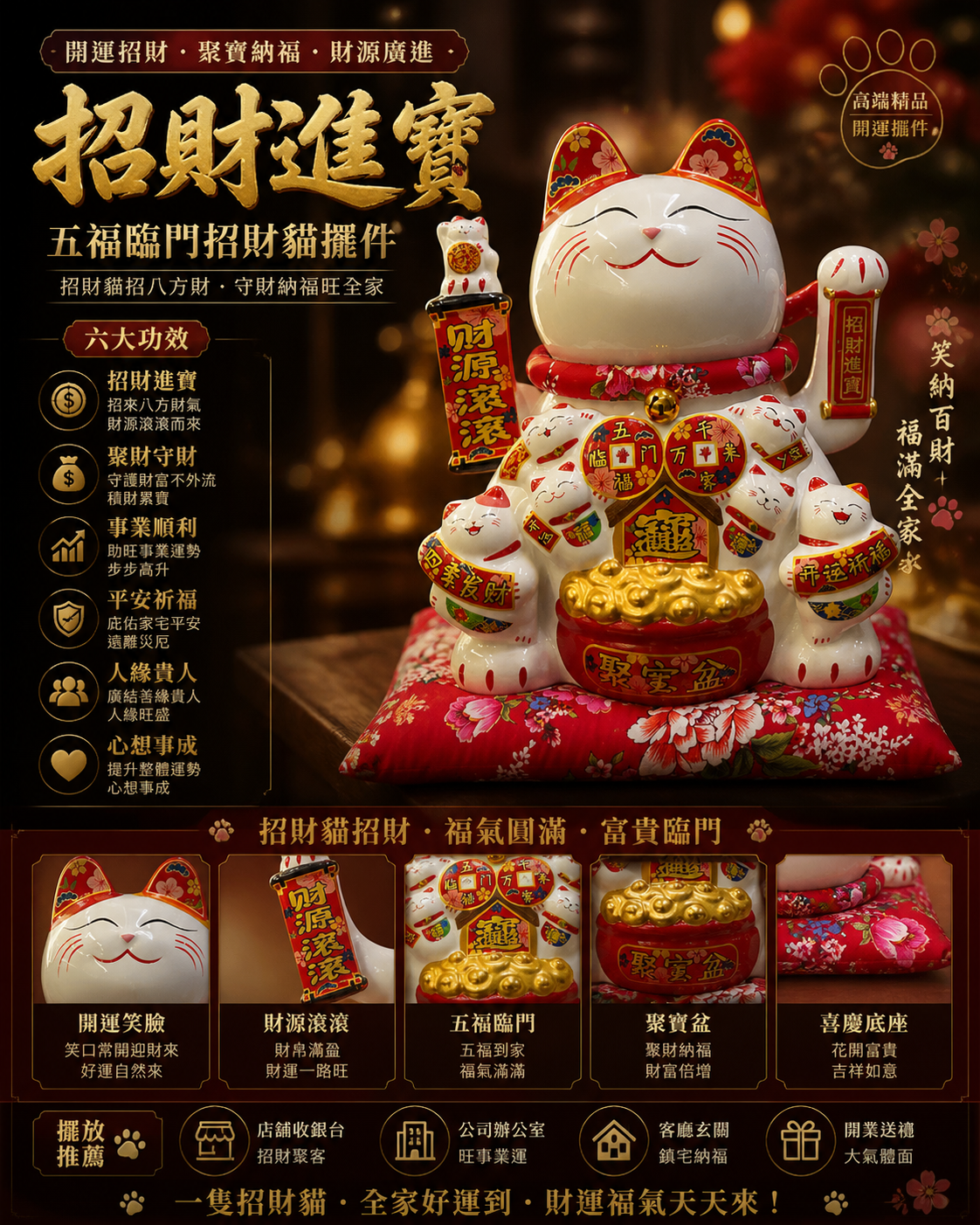 招財進寳五福臨門招財貓
