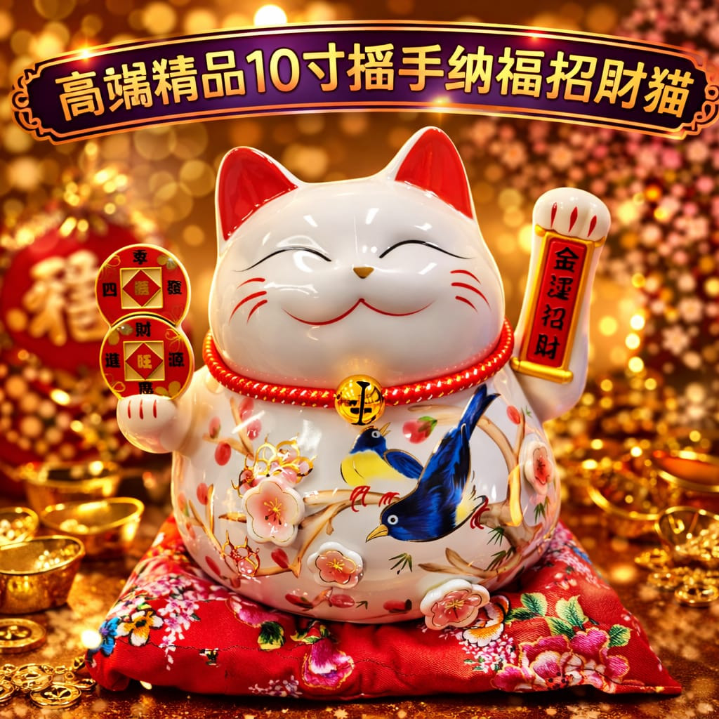 高端精品10寸摇手纳福招财猫