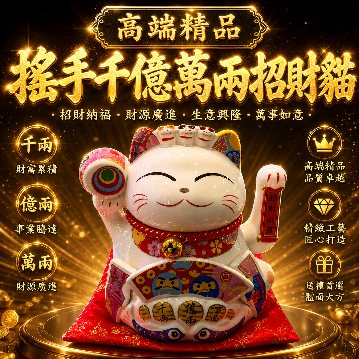 高端精品搖手千億萬兩招財貓 Premium Luxury Billion-Tael Fortune Beckoning Cat