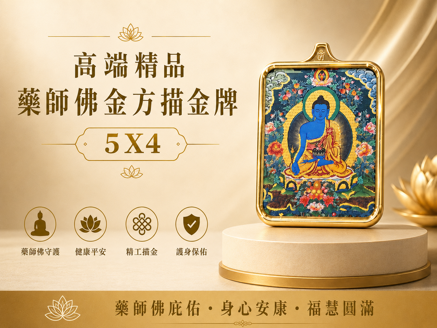高端西藏藥師佛金方描金唐卡 | Supreme Tibetan Medicine Buddha Golden Thangka with Gilded Detailing