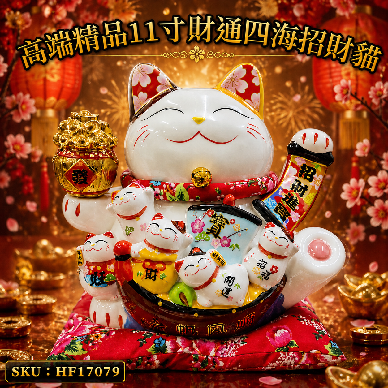 高端精品11寸財通四海招財貓
