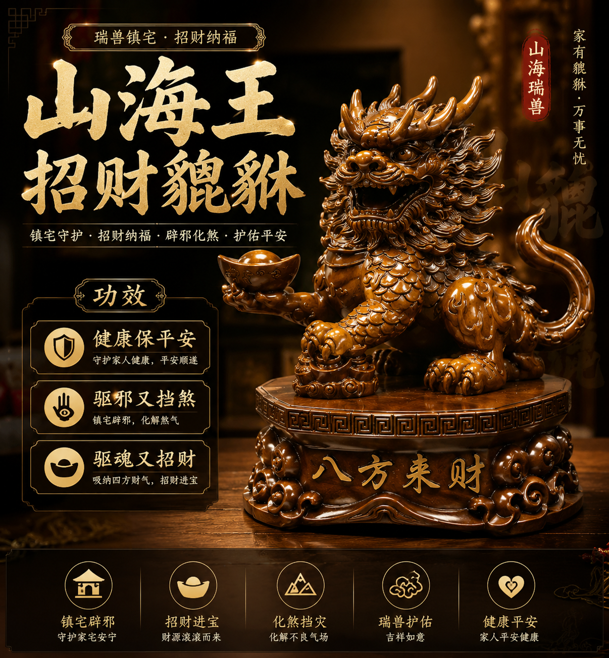 高端精品山海王招财貔貅 Luxury Auspicious Pixiu Wealth Attraction Treasure Statue