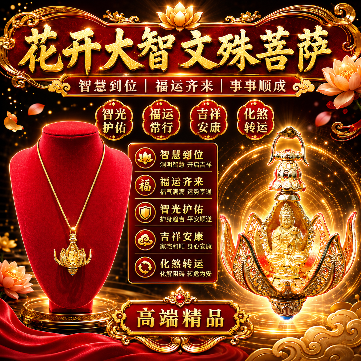 高端精品 花开大智文殊菩萨| Premium Collection｜Blooming Great Wisdom Manjushri Bodhisattva