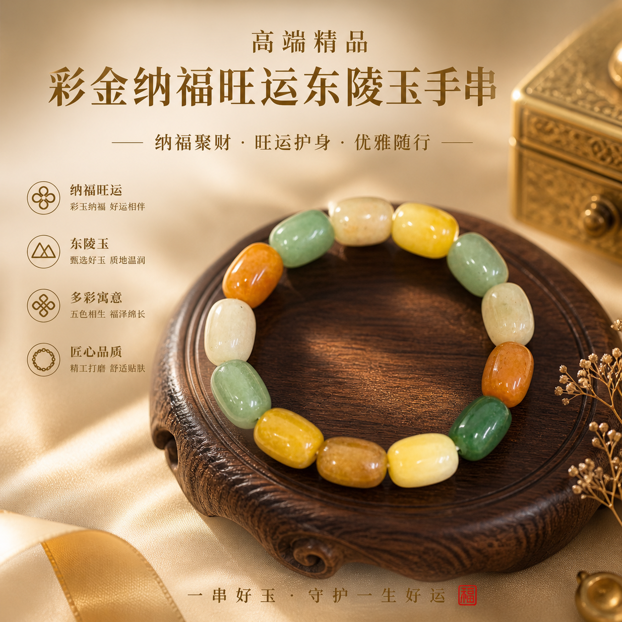 高端精品彩金纳福旺运东陵玉手串Luxury Aventurine Prosperity Bracelet – Fortune & Wealth Energy Series