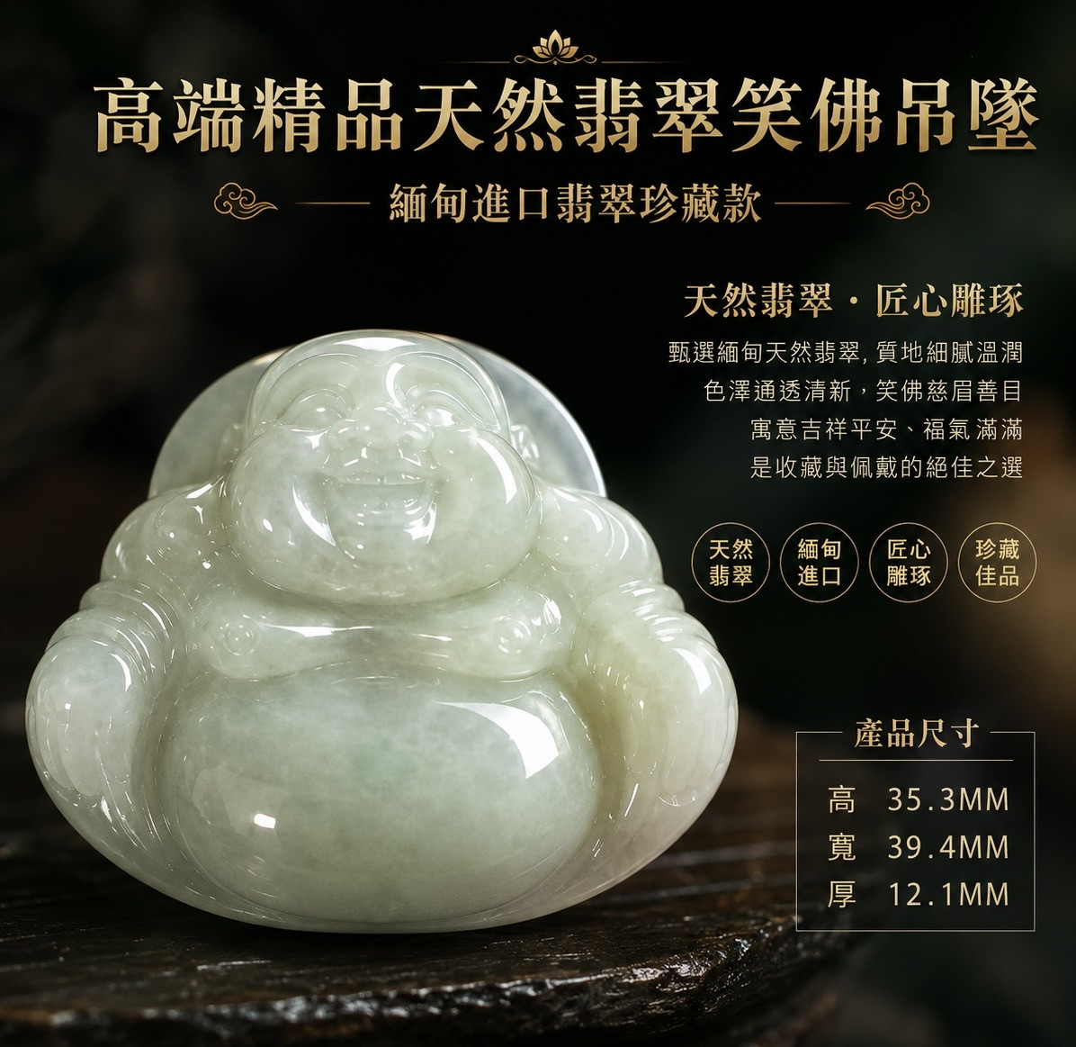 高端精品天然翡翠笑佛吊墜 緬甸進口翡翠珍藏款  Premium Natural Jadeite Laughing Buddha Pendant Exclusive Myanmar Jadeite Collection