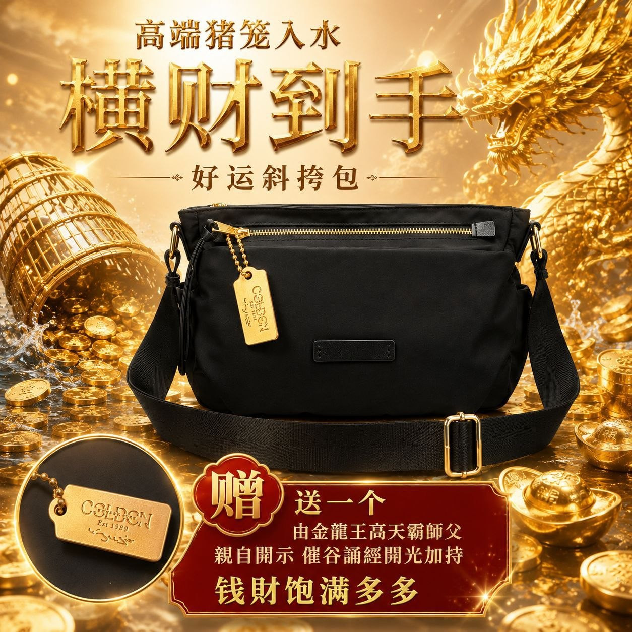 高端猪笼入水横财到手好运斜挎包 Prosperity Luck Sling Bag