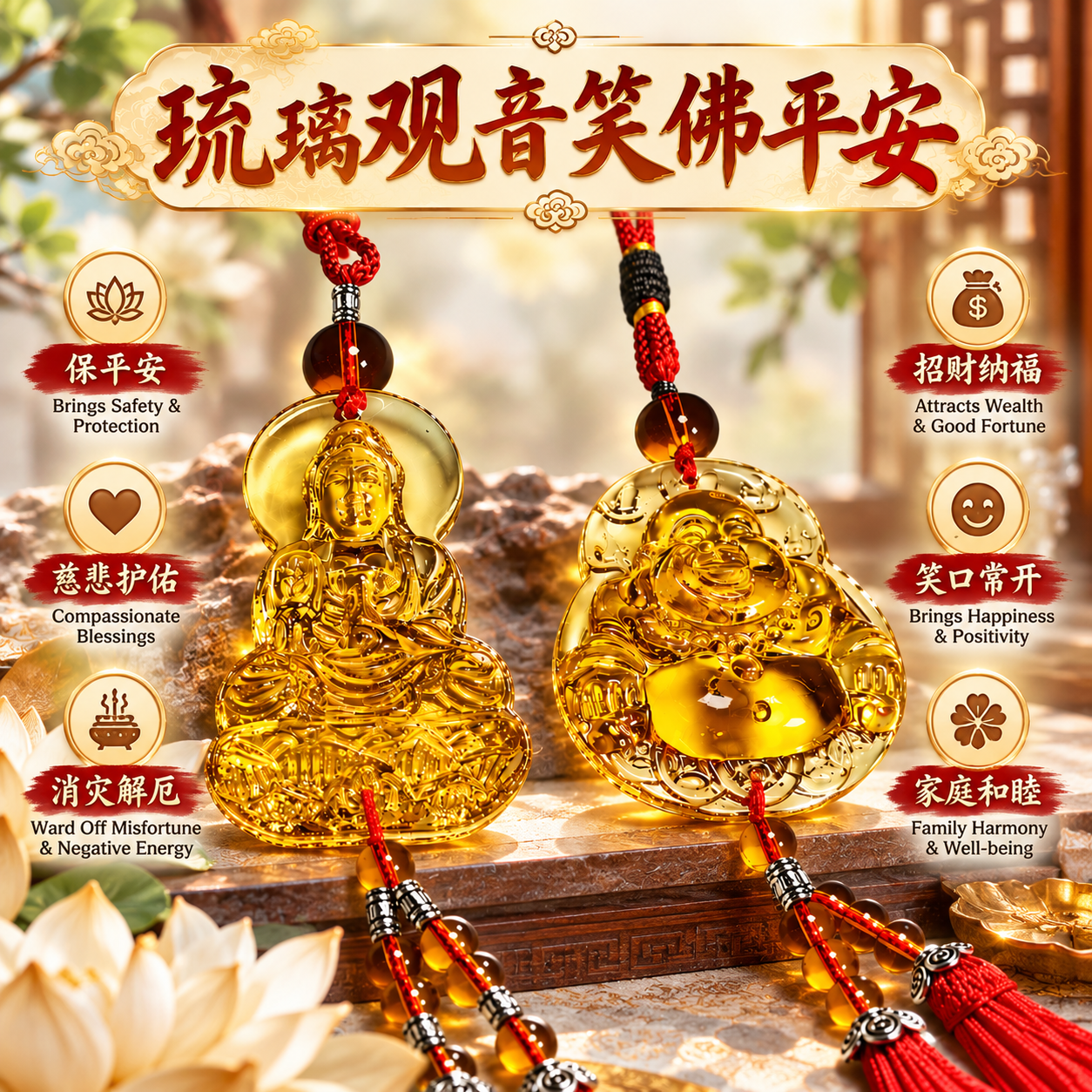 琉璃觀音笑佛平安掛件｜FINE COLOURED GLAZE GUANYIN & LAUGHING BUDDHA ORNAMENTS