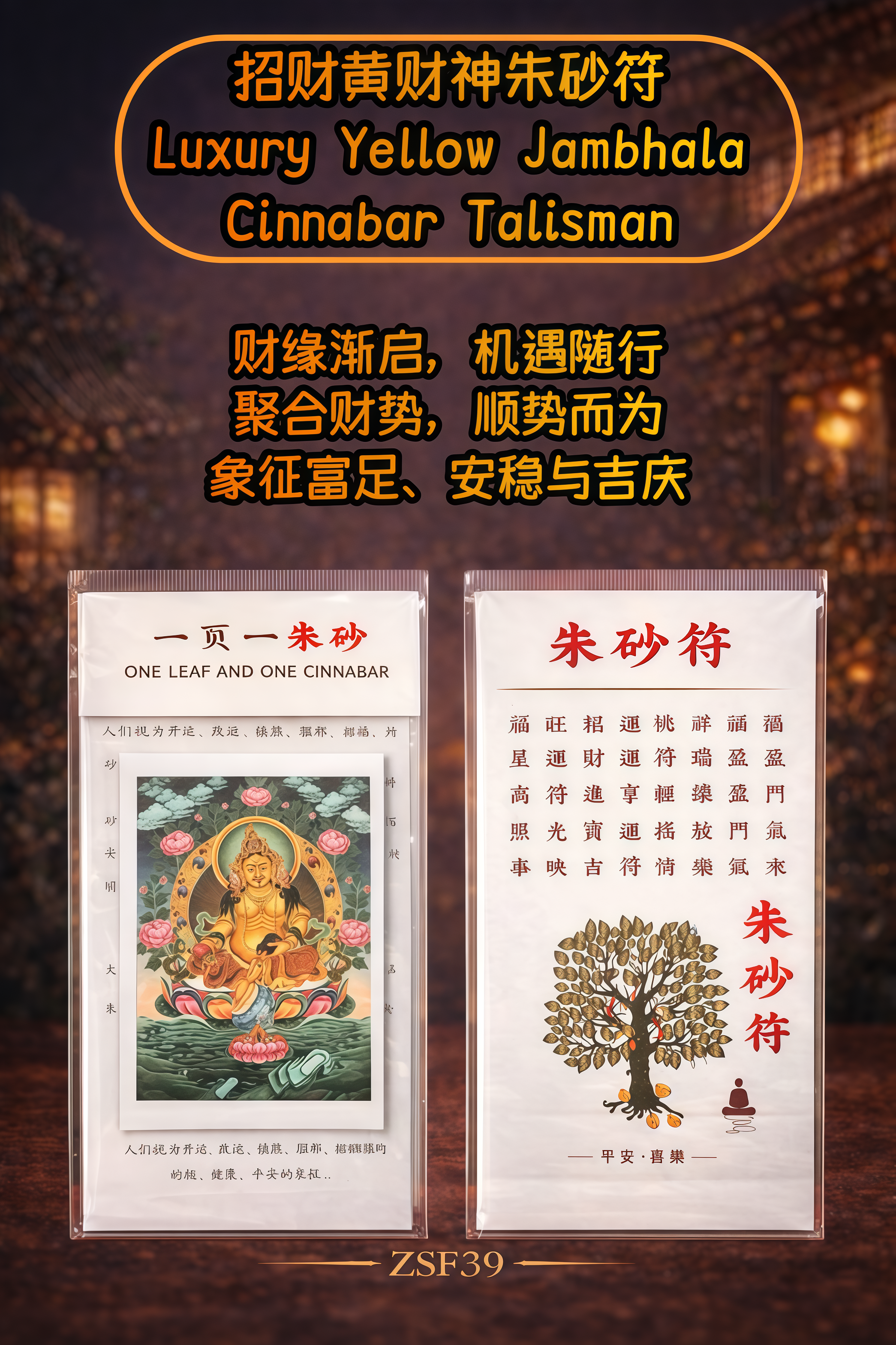 高端精品. 黃財神朱砂符 Luxury Yellow Jambhala Cinnabar Talisman