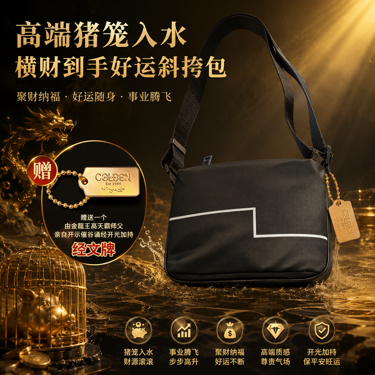 高端猪笼入水横财到手好运斜挎包 Prosperity Luck Sling Bag