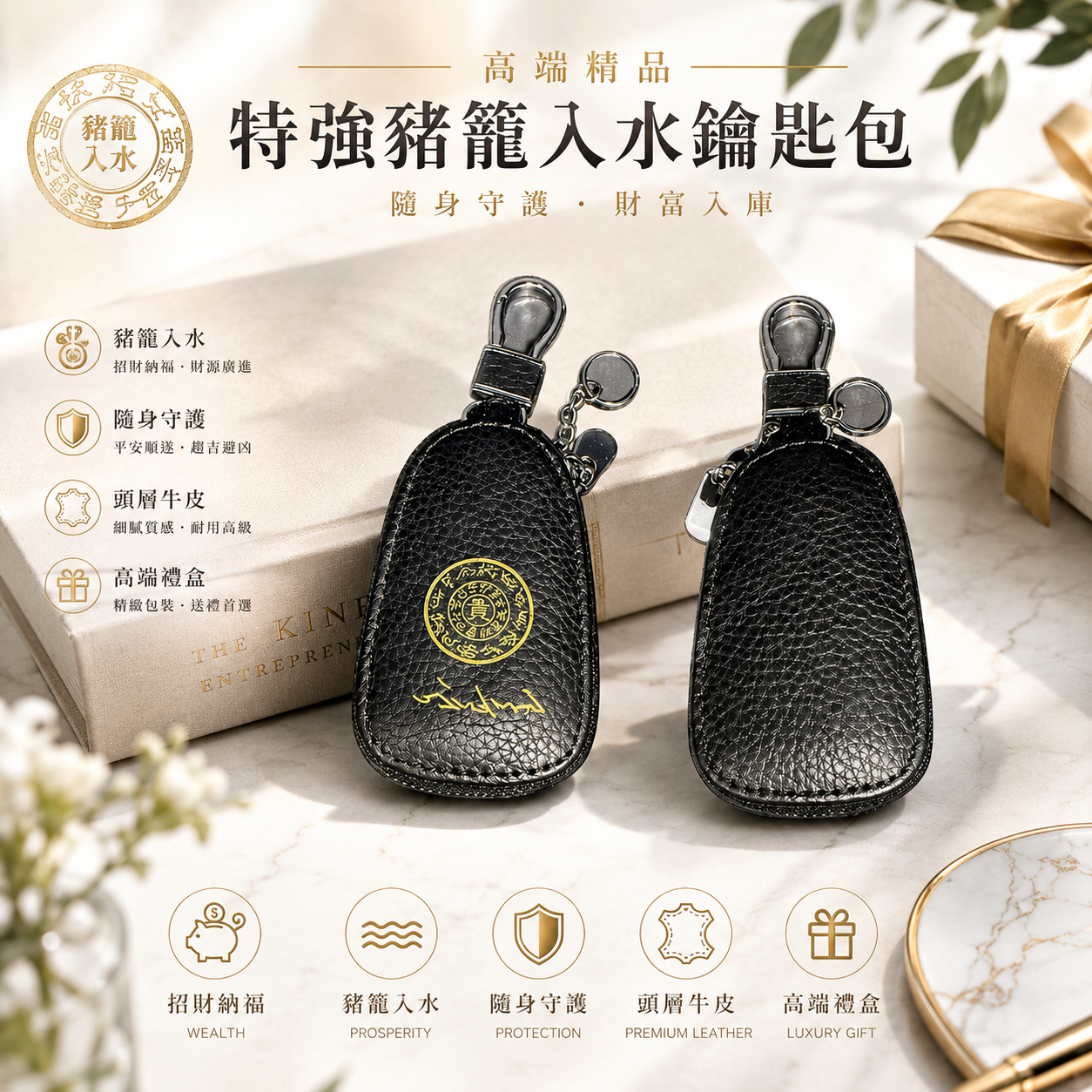 黑色 高端精品特强猪笼入水鑰匙包 Elegant & extra-strength Wealth-roll-in Key pouch