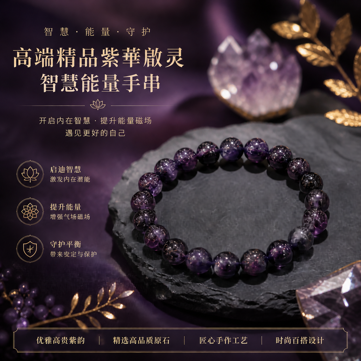 高端精品紫华启灵智慧能量手串 Premium Amethyst Enlightenment Wisdom Energy Bracelet