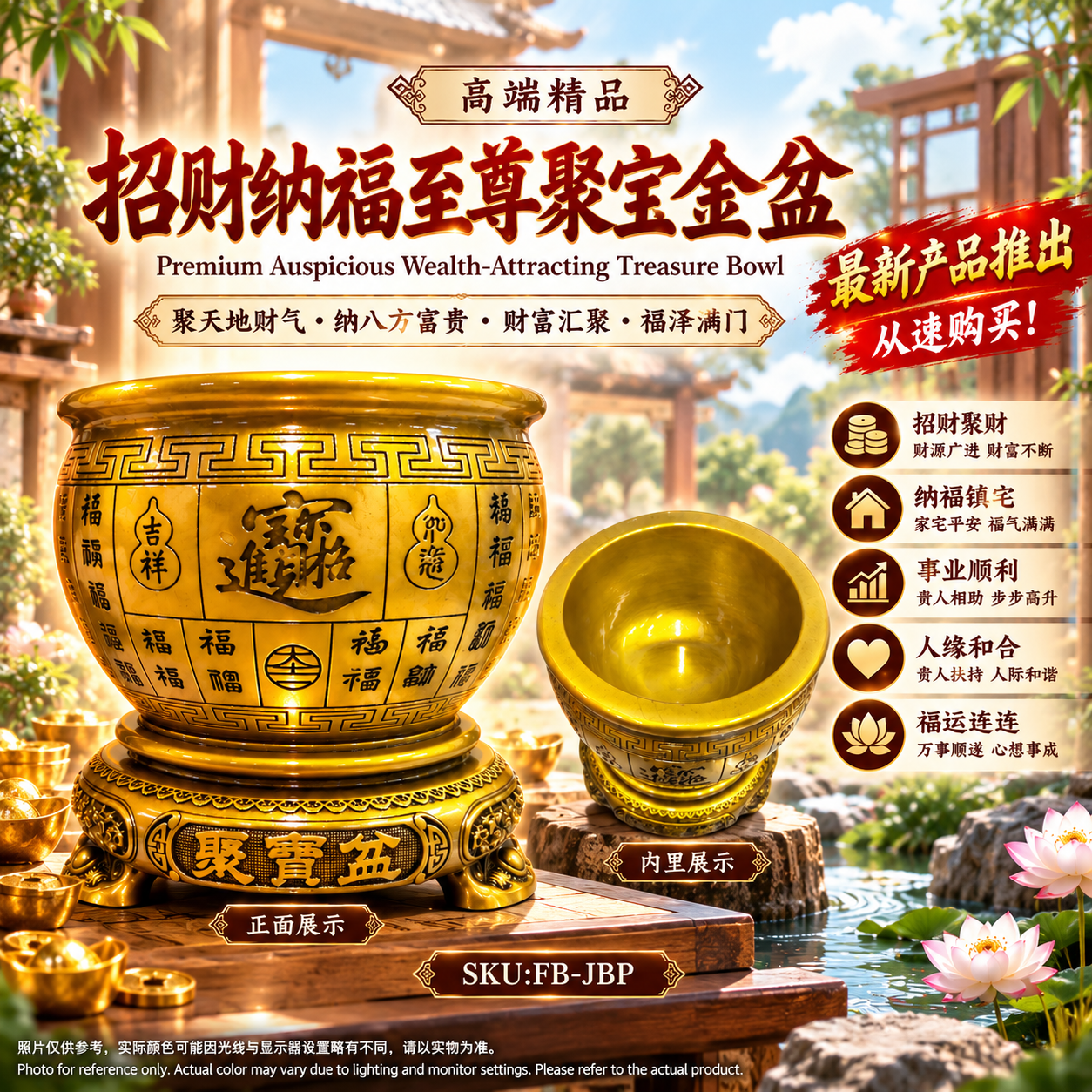 高端精品招财纳福聚宝金盆 PREMIUM FENG SHUI WEALTH & PROSPERITY TREASURE BOWL