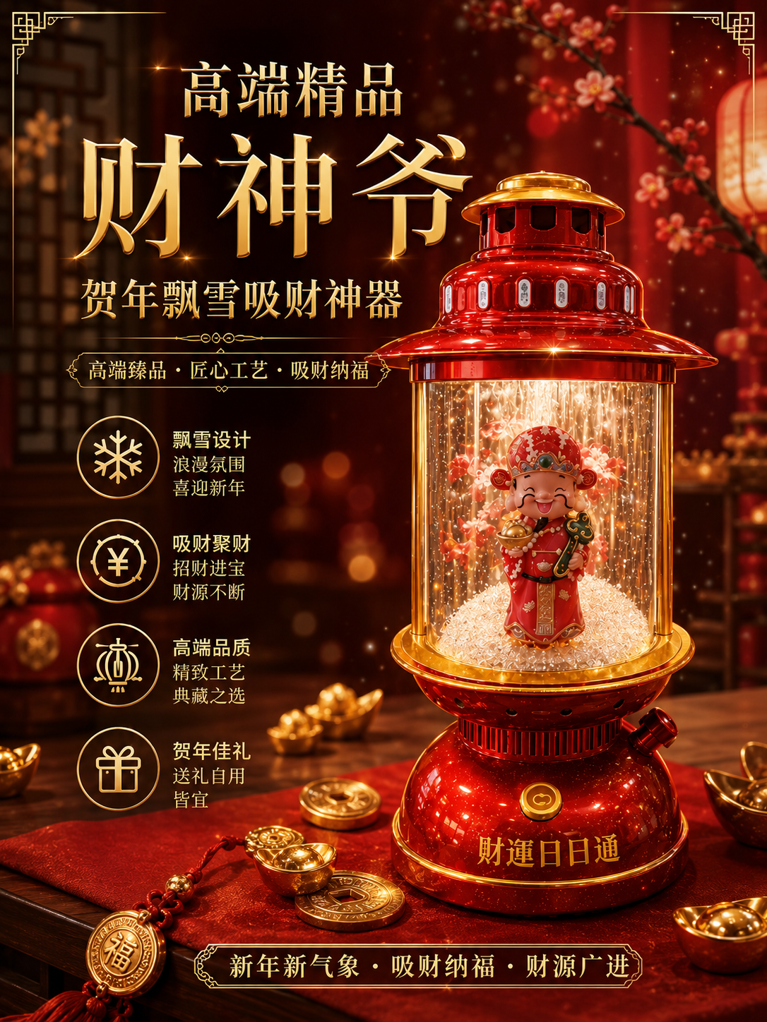 财神爷贺年飘雪摆件｜CELEBRATE CNY WITH SNOWING GOD OF WEALTH DECO(煤油灯｜KEROSENE LAMP)