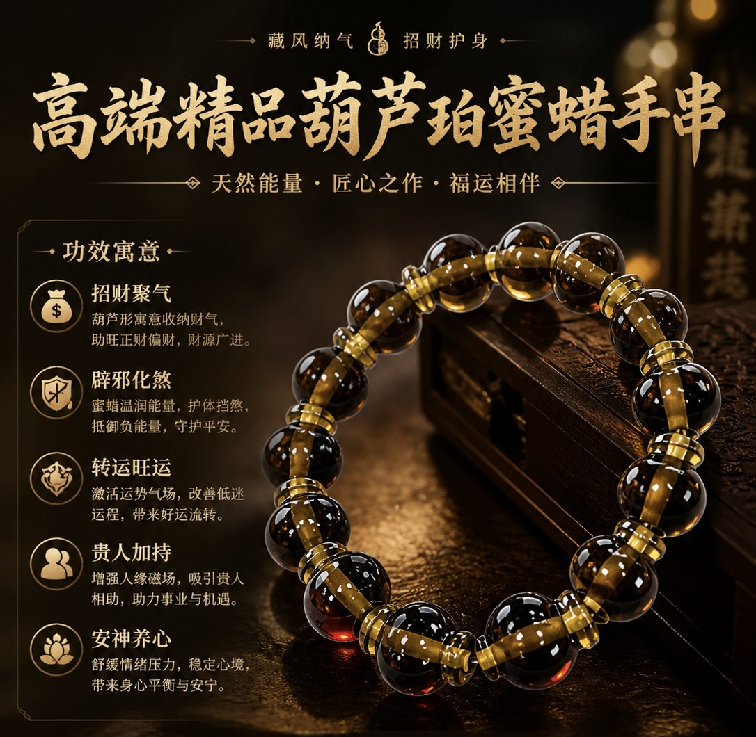 高端精品葫芦珀蜜蠟手串｜Premium High-Grade Amber Beeswax Gourd Bracelet
