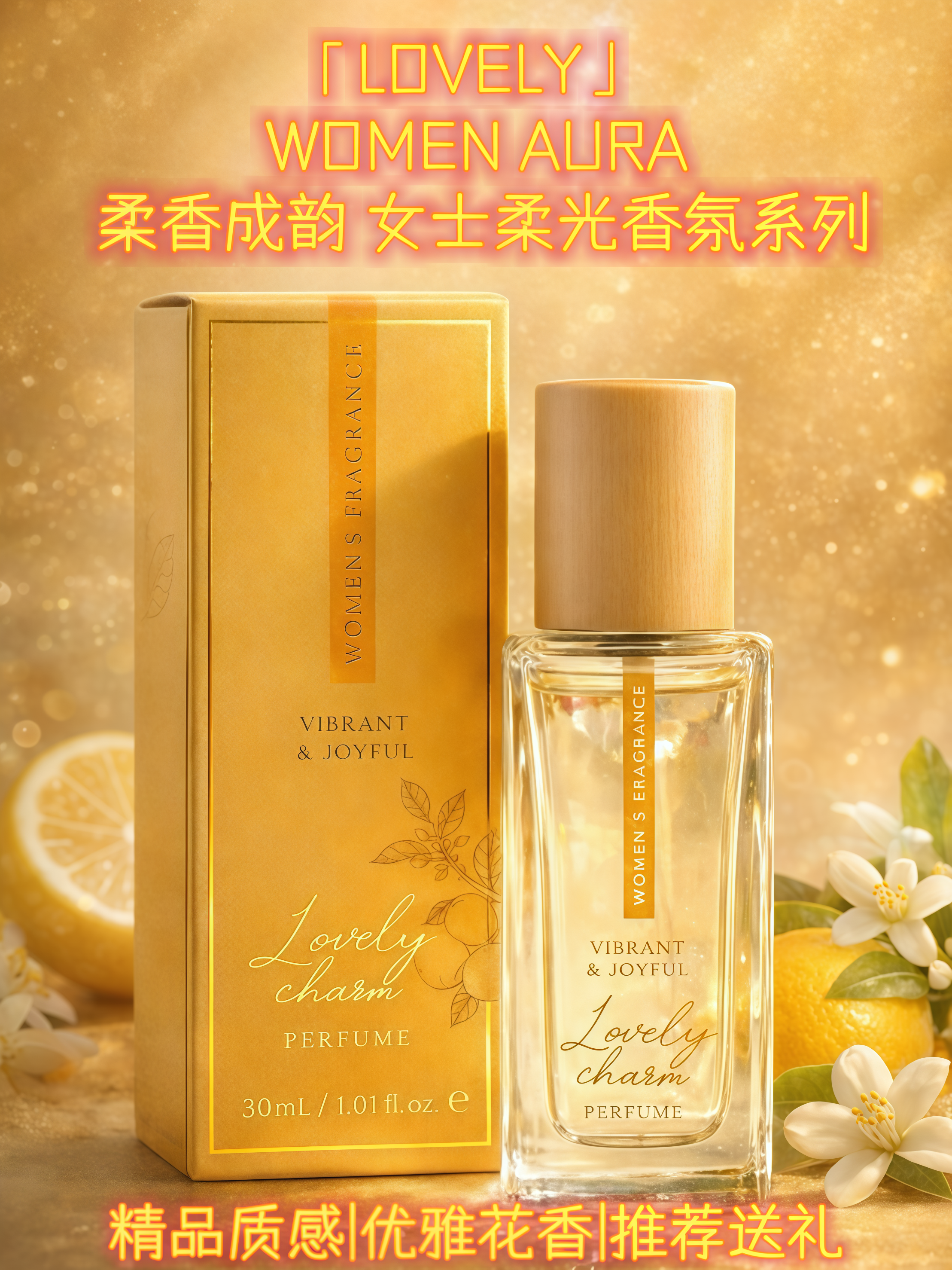 LOVELY 高端精品 WOMEN AURA 柔香成韵 女士柔光香氛系列 High-End Premium WOMEN AURA — Soft Fragrance in Harmony · Soft Radiance Women’s Fragrance Collection