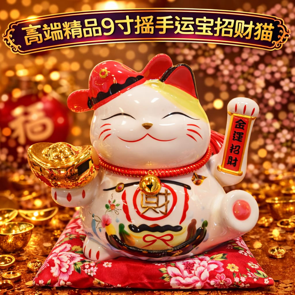 高端精品9寸摇手运宝招财猫
