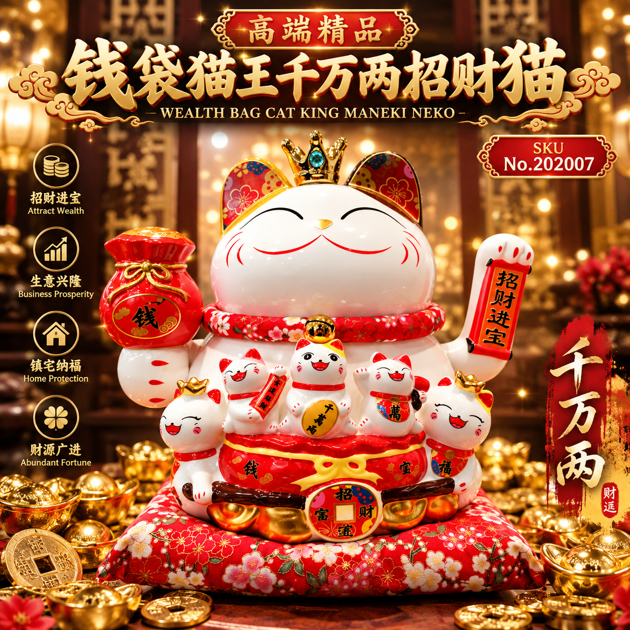高端精品錢袋貓王千萬兩招財貓 luxury wealth bag cat king
