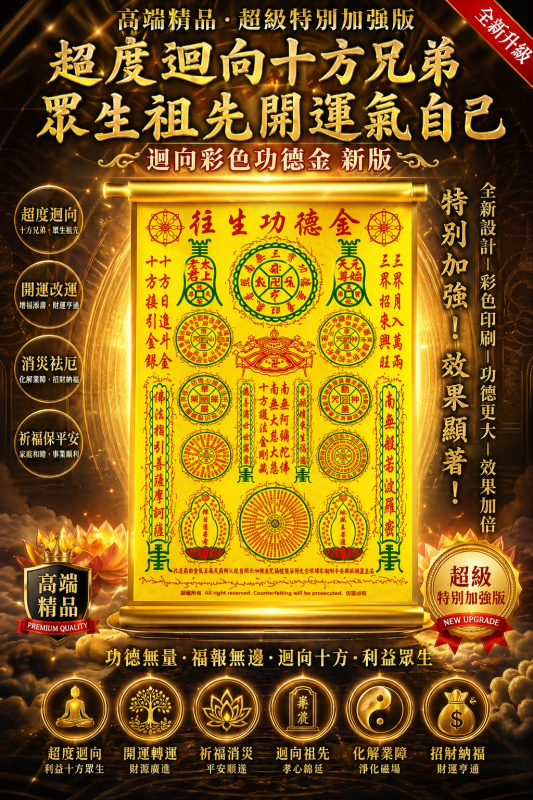 【超級特別加强版】超度迴向十方兄弟 眾生祖先開運氣自己迴向彩色功德金【新版】[Superb Extraordinary Strong) Coloured Parinamana Joss Paper for Universal Soul, Ancestor, Ownself and Luck Enrichment (New Version)