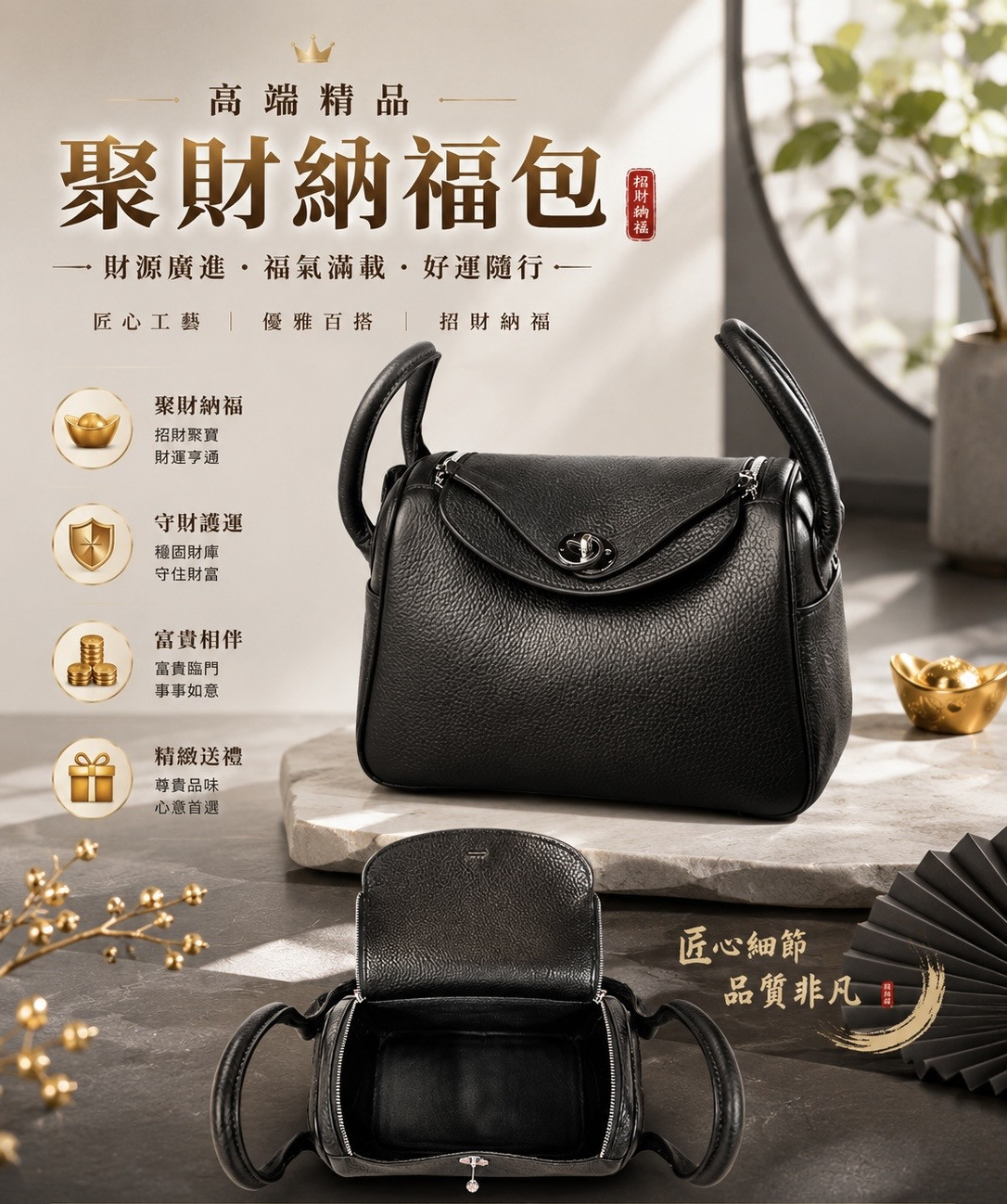 高端高品質豬籠入水豬乸包 (小)|DELUXE & PREMIUM QUALITY WEALTH FLOW IN FEMALE PIGGY BAG SMALL (BLACK)